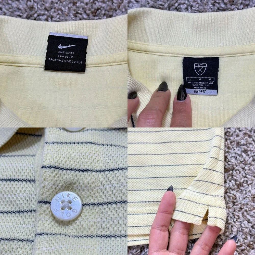 VTG Y2K Nike Golf Mens Large Yellow Navy Stripe Dri Fit Polo Shirt Swoosh 2000s